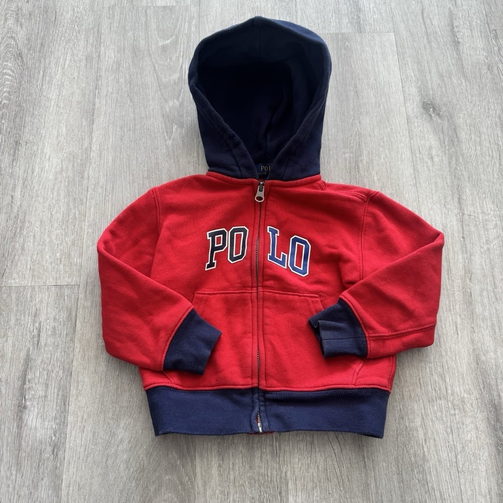 POLO RALPH LAUREN Zip Up Jacket Hoodie Blue Red Size 2T Toddler